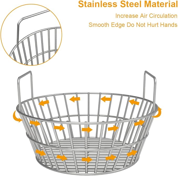 Stainless Charcoal Basket for Large Big Green Egg Grill, 14 inch Charcoal Grill Ash Basket fits Kamado Joe Classic, BGE Large and Other Similar Grills