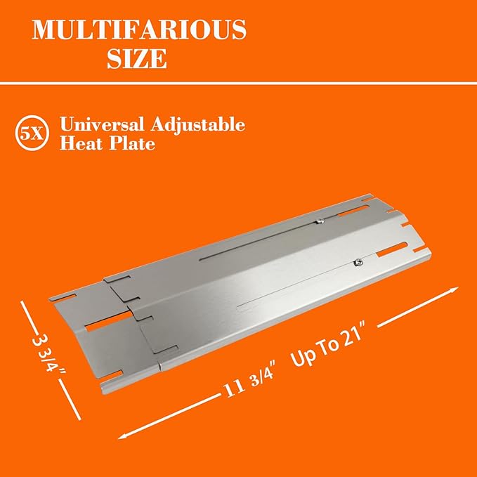 Upgraded Universal Adjustable Stainless Steel Grill Parts, Heat Plate Shield, Flavorizer Bar, Heat Tent, Burner Cover, Flame Tamer Replacement For Gas Grill, Extends from 11.75" up to 21" L（5 Pcs）