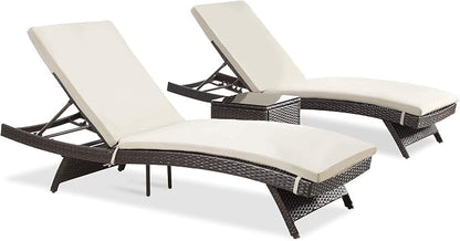 Pamapic Patio Chaise Lounge Set 3 Pieces with Adjustable Backrest and Removable Cushion, Outdoor Pool Chair for Patio Poolside Backyard Porch