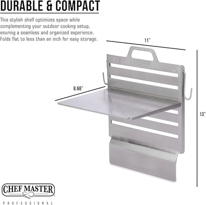 Chef Master Adjustable BBQ Griddle Shelf – Outdoor Organizer & Condiment Holder for Tools, Utensils & Grilling Accessories for Camping, Tailgating & Backyard Cooking 90260 (16.5" x 11.5" 1.5")
