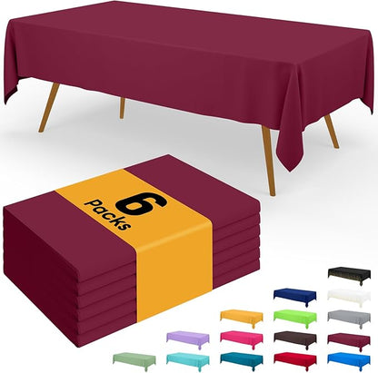 Smiry Disposable Table Cloth - 6 Pack, 54 x 108 Inch Waterproof Rectangle Tablecloths for Parties, Decorative Plastic Table Cover, Leakproof & Sturdy, Wine Red