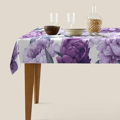 TKS MITLAN Tablecloth Purple Peonies Table Cloth Rectangle Table 52 x 70 Inch Flower Bloom Elegant Vintage Kitchen Decorations for Home Dinner Party