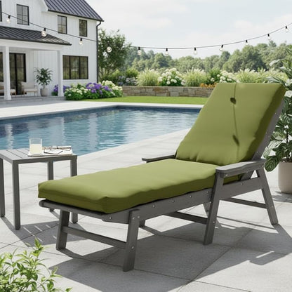 Modern Outdoor Chaise Lounge Cushion with Ties – Durable Polyester Fabric, Channel-Filled Polyfiber Insert, Removable Zippered Cover, Hunter Green