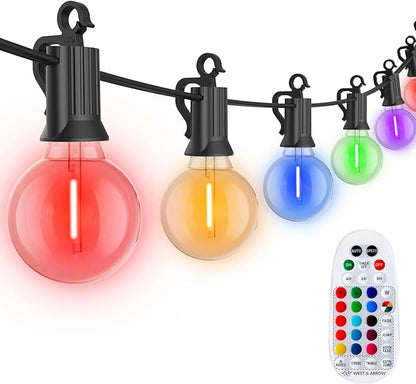 Brightown Outdoor String Lights 29 Feet G40 LED Patio Lights, 13 Plastic Edison Bulbs(1 Spare), Remote, Timer, Waterproof Connectable Hanging Light for Backyard Porch Balcony Party Decor, Multicolor