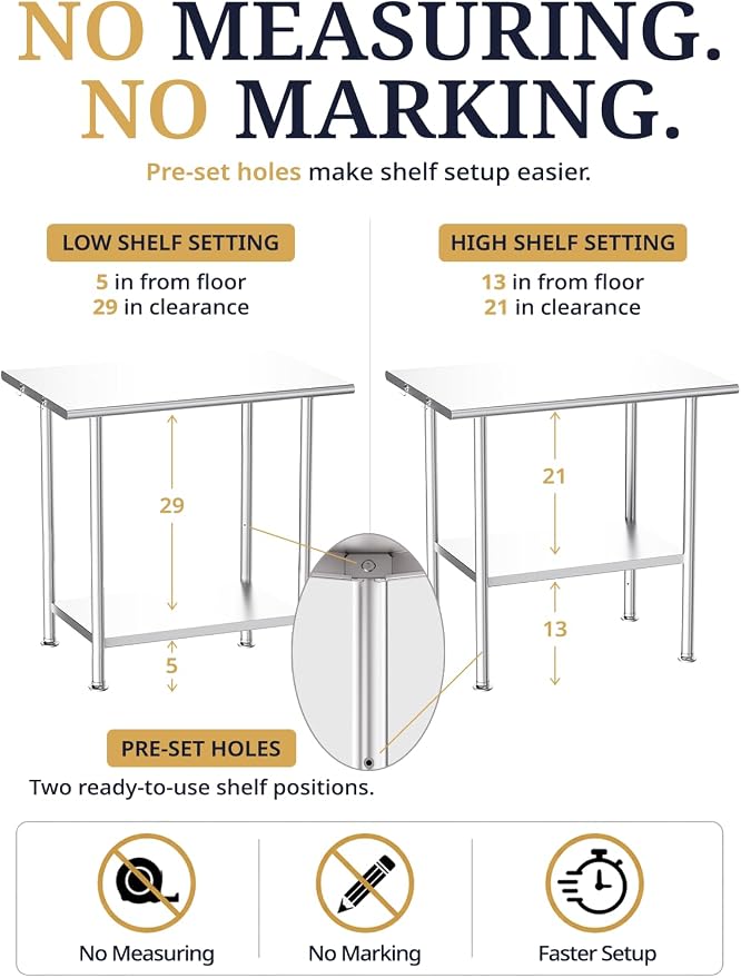 Atelicf NSF Stainless Steel Prep Table 24X60 inch, Rounded Flat Top | Commercial-grade table for restaurants, kitchens, food trucks, breweries, bars, garages, and outdoor BBQ