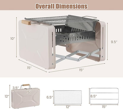 Giantex Portable Charcoal Grill - 15" Small Barbecue Grill, Folding BBQ Grill with Removable Grill Grids & Charcoal Box, Lightweight Camping Grill for Yakitori Beach Tailgating Backpacking Cooking