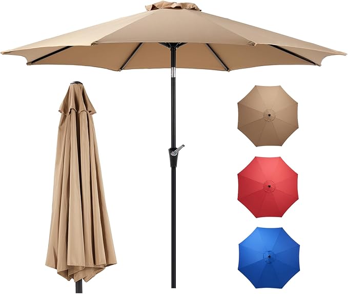OLIXIS 9ft Patio Table Umbrella, Outdoor Patio Umbrella with Tilt for Pool | 9 Feet Patio Umbrella with Crank Button 8 Sturdy Ribs, Waterproof Sun Shade Umbrella for Market Beach Terrace Restaurant