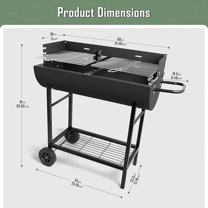 Charcoal Barrel Grill, Large Stainless Steel Grill For Backyard Camping Picnic and Party