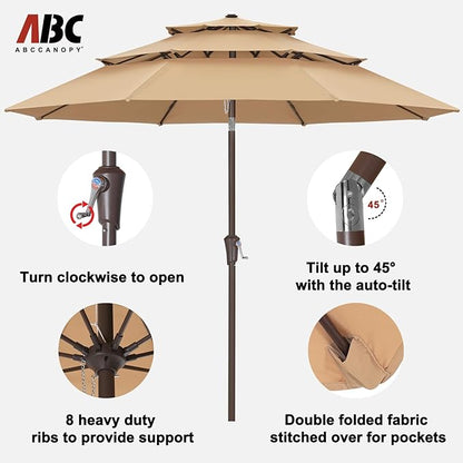 ABCCANOPY 9Ft 3 Tiers Market Umbrella, Outdoor Table Umbrella for Patio, Deck, Backyard (Dark Gray)