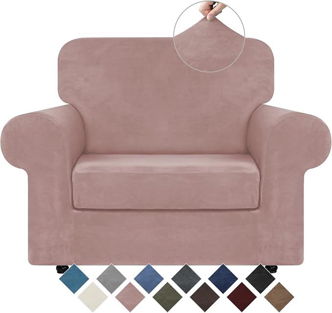 WEERRW Velvet Stretch 2 Pieces Chair Sofa Slipcovers Washable, Pink | Armchair Slipcovers Luxury Soft Velvet Plush Furniture Protector Couch Cover with Elastic Bottom for Kids Pets, Small