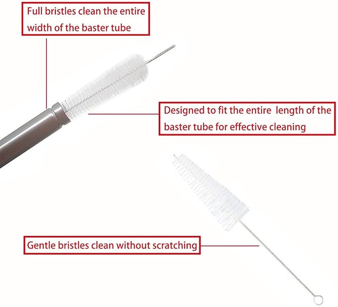 Deluxe 304 Stainless Steel Turkey Baster Syringe Injector Needle with Cleaning Brush & Heavy Duty 12 Inch Stainless Steel Handle Silicone BBQ Basting Brush