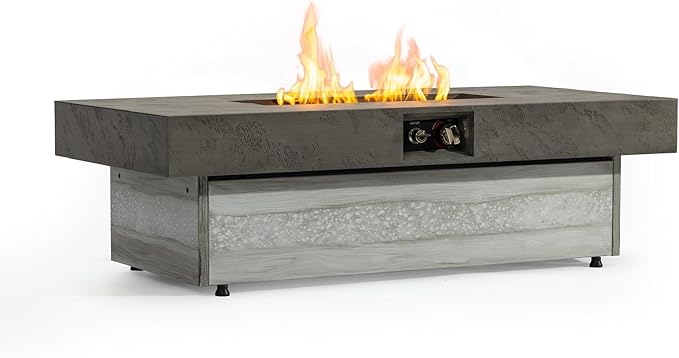 48 Inch Propane Fire Pit Table with Adjustable Height – 50,000 BTU Outdoor Gas Firepit for Patio Deck, 2 Height Levels, Electronic Ignition & Modern Glass Bead Flames for Outdoor Dining