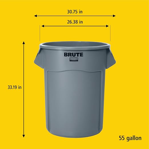 Rubbermaid Commercial Products BRUTE Heavy-Duty Round Vented Trash Can Without Lid, 55-Gallon, White, for Landscapers/Construction/Restaurant/Stadium/Back of House/Office/Warehouse/Home