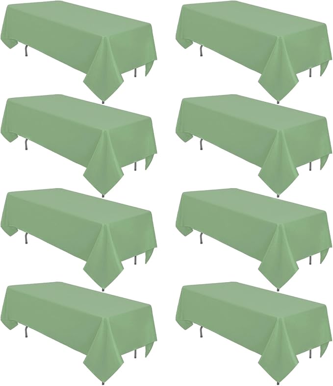 8 Pack Sage Green Tablecloth 60 x 102 Inch Rectangle For 6 Foot Tables | Wrinkle Resistant, Washable Polyester Fabric, Rectangular Table Cloth for Wedding Party Banquet Buffet and Camping