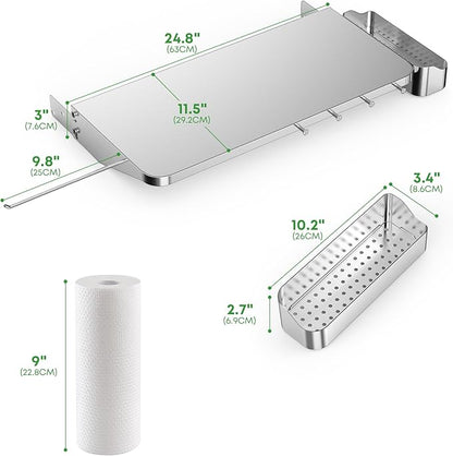 Stanbroil Stainless Steel Folding Front Shelf for Traeger Pro 22, Pro 575 & Ironwood 650 Series, Upgraded with Caddy Organizer, Paper Towel Holder & Hook Replacement for BAC362 Shelf
