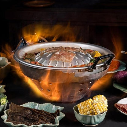 Thai Korean Bbq Smoke Multifunctional Aluminum Barbecue Grill Hot Pot For Family Gathering Outdoor Picnics Small (Large 16.8x6.9cm/6.61x2.71in)