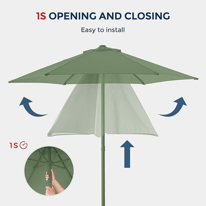 HOMSHADE 7.5ft Outdoor 1S Push-Up Patio Umbrella - Market Table Pool Deck Umbrella UPF50+ UV Protection with 6 Sturdy Ribs for Balcony, Garden, Lawn, Backyard (Light Green)
