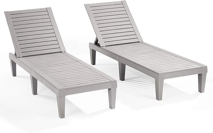 Nestl Sun Tanning Chair - Light Grey Chaise Lounge Chair Outdoor, Lightweight Pool Lounge Chairs Set of 2, Adjustable 5-Position Reclining Lawn Chair, Waterproof Beach Outdoor Lounge Chairs