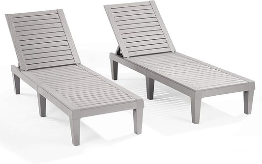 Nestl Sun Tanning Chair - Light Grey Chaise Lounge Chair Outdoor, Lightweight Pool Lounge Chairs Set of 2, Adjustable 5-Position Reclining Lawn Chair, Waterproof Beach Outdoor Lounge Chairs