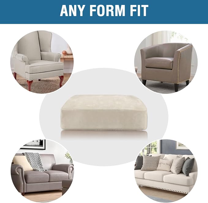 H.VERSAILTEX Velvet Stretch Couch Cushion Cover Plush Cushion Slipcover for Chair Cushion Furniture Protector Seat Cushion Sofa Cover (1 Piece Armchair Cushion Covers, Ivory)