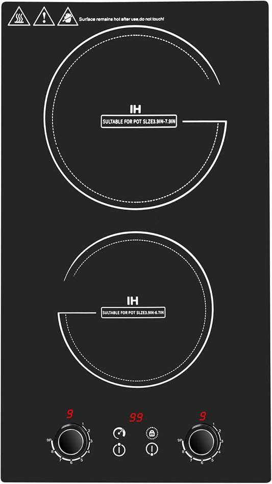 Double Induction Cooktop,110V 2600W 2 burner induction cooktop with hot plat with LED Touch Screen 10 Levels,Child Safety Lock & Timer 110V countertop burners