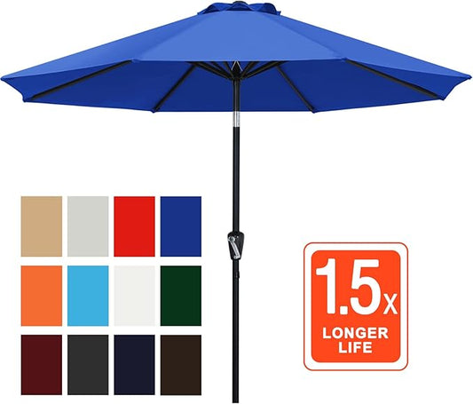ABCCANOPY 10FT Patio Umbrella, Outdoor Waterproof Table Umbrella with Push Button Tilt and Crank, 8 Ribs UV Protection Pool Umbrella for Garden, Lawn, Deck & Backyard (Blue)