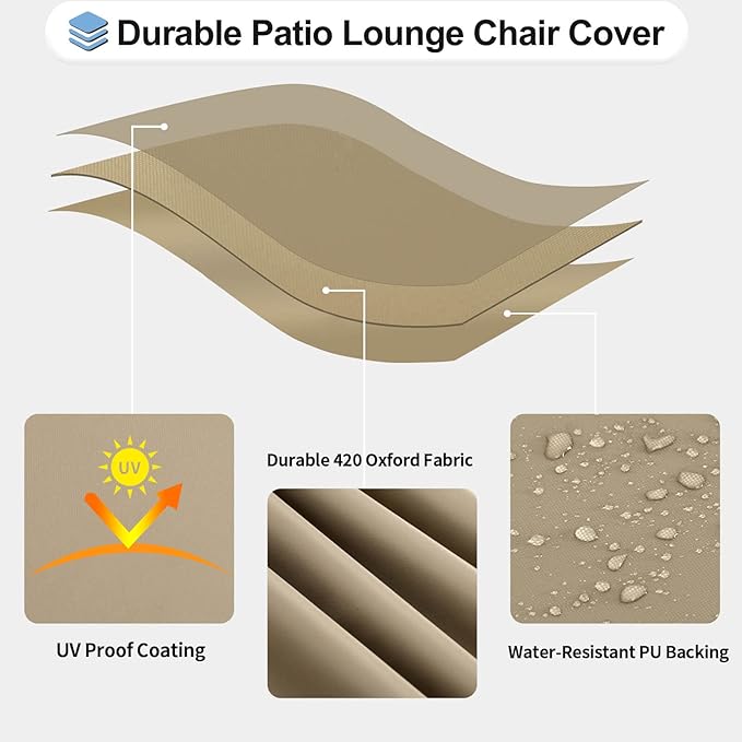 OutdoorLines Outdoor Waterproof Patio Chaise Lounge Chair Cover - UV Resistant Lounger Covers Heavy Duty Weatherproof Patio Sofa Furniture Covers, 2 Packs, 78Wx35.5Dx33H Inches, Camel