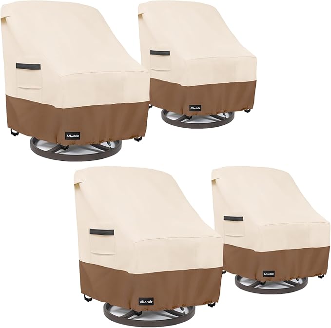 ANartcle Swivel Patio Chair Cover 4 Pack,600D Waterproof Heavy Duty Outdoor Chair Cover(30 W x 34 D x 36 H inches),Patio Furniture Covers,Outdoor Furniture Covers Waterproof,Beige&Brown