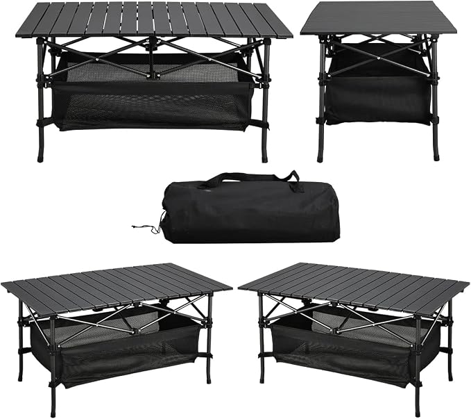 WUROMISE Lightweight Aluminum Folding Camping Table (37.13” x 21.57” x 19.69”), Portable Roll-Up Design for Outdoor, Camping, Beach, BBQ, Patio, and Picnic, Durable & Waterproof with Carrying Bag