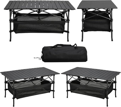 WUROMISE Lightweight Aluminum Folding Camping Table (37.13” x 21.57” x 19.69”), Portable Roll-Up Design for Outdoor, Camping, Beach, BBQ, Patio, and Picnic, Durable & Waterproof with Carrying Bag