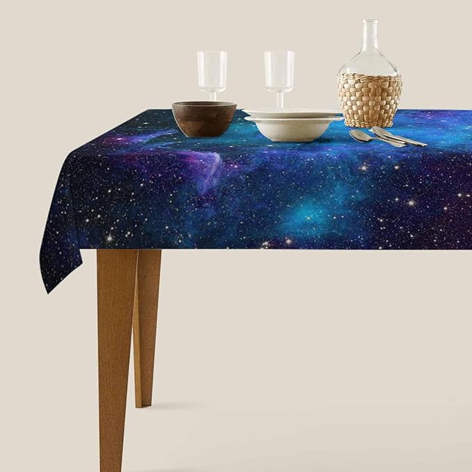 TKS MITLAN Galaxy Purple Decorative Rectangle Tablecloth Universe Planet Stars Shine Milky Polyester Table Cloths Kitchen Table Cover for Dining BBQ Picnic Coffee Table 52 x 70 Inch 4-6 Seats