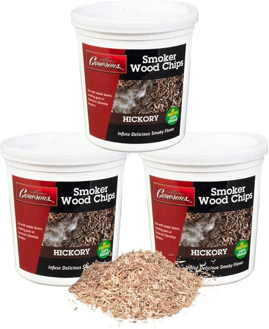 Camerons All Natural Extra Fine Hickory BBQ Wood Chips (3 Pints, 0.473L ea)- Kiln Dried Wood Sawdust Shavings for Cocktail Smoking Guns, Stovetop Smokers, Smoke Boxes-Value Pack Barbecue Grilling Gift