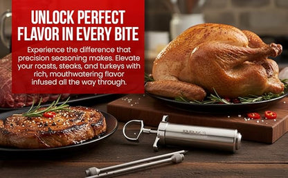 Heavy Duty Meat Injector 304 Stainless Steel - Seasoning Injector - Marinade Injector Syringe Includes 3 Needles - 2 oz Barrel - Dishwasher Safe [New and Improved 2025]