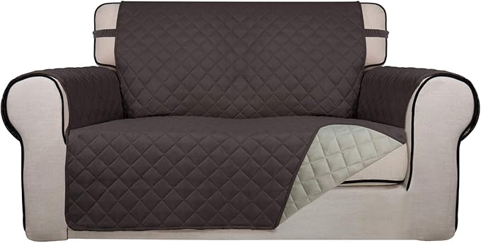PureFit Reversible Quilted Couch Covers for Dogs Loveseat Sofa Cover 46.5” | Chocolate/Beige, Water Resistant Couch Protector, Washable Pet Couch Cover with Non Slip and Elastic Straps For Kids