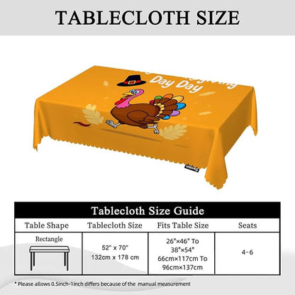 Swono Turkey Table Covers 52x70 Inch Happy Thanksgiving Turkey Cute Wipeable Tablecloth Kitchen Dinning Tabletop Decoration, Table Cloth for Outdoor and Indoor Use