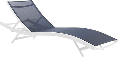 Modway Glimpse Aluminum Mesh Outdoor Patio Poolside Deck Chaise Lounge Chair in White Navy
