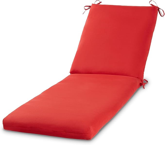 Modern Outdoor Chaise Lounge Cushion with Ties – Durable Polyester Fabric, Channel-Filled Polyfiber Insert, Removable Zippered Cover, Salsa Red