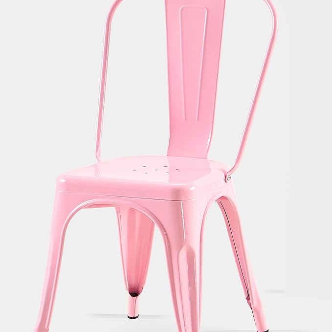 AC Pacific 18 Inch Seat Height Industrial Metal Dining Chairs, Stackable Kitchen or Bar Seat, Durable Modern Design, Versatile Accent Furniture, Set of 2, Pink