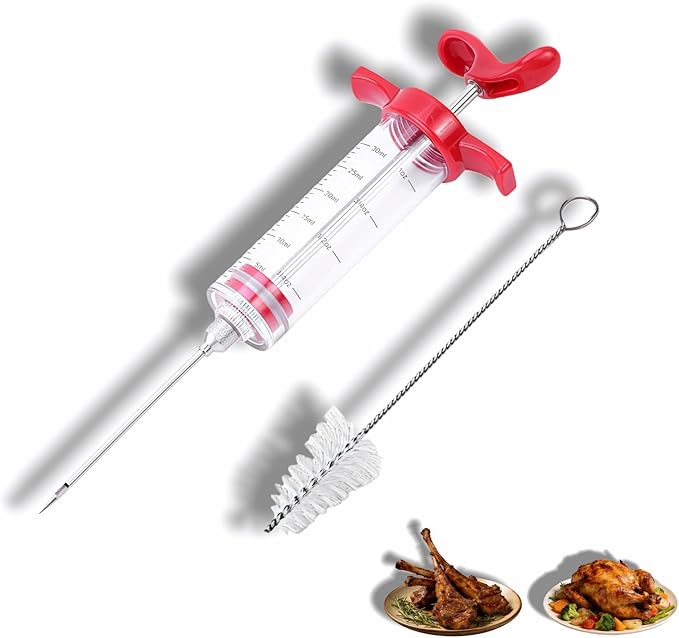 Meat Injector Syringe with Cleaning Brush,30ml/1oz Capacity Turkey Injector with 3"Needle,1 oz Brining Kit for Effortless Marinating-Perfect for BBQ,Chicken,Thanksgiving Turkey,Steak&Grill