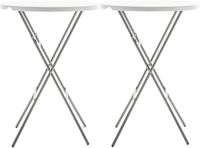 BTEXPERT Set of 2, White 2.63 Ft 32in Round Plastic Bar Height Folding Table 330lb Weight Capacity Indoor Outdoor Accessory for Patio Backyard Dining Wedding Party Events Home, Thick Top Metal Frame