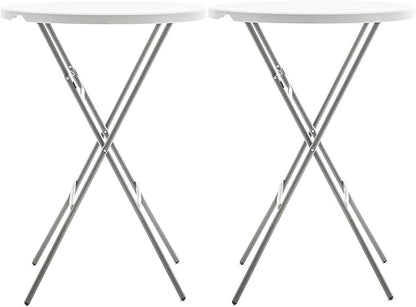 BTEXPERT Set of 2, White 2.63 Ft 32in Round Plastic Bar Height Folding Table 330lb Weight Capacity Indoor Outdoor Accessory for Patio Backyard Dining Wedding Party Events Home, Thick Top Metal Frame