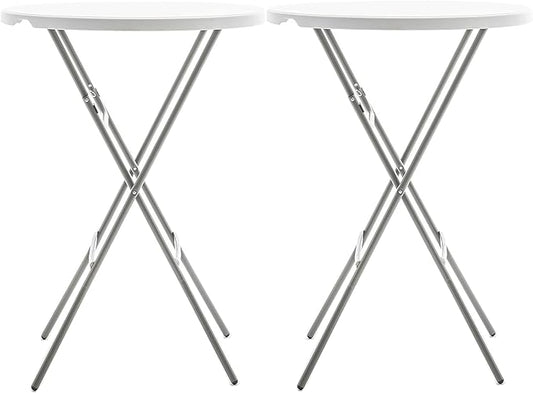 BTEXPERT Set of 2, White 2.63 Ft 32in Round Plastic Bar Height Folding Table 330lb Weight Capacity Indoor Outdoor Accessory for Patio Backyard Dining Wedding Party Events Home, Thick Top Metal Frame