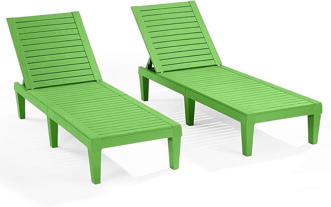 Nestl Sun Tanning Chair - Lime Green Chaise Lounge Chair Outdoor, Lightweight Pool Lounge Chairs Set of 2, Adjustable 5-Position Reclining Lawn Chair, Waterproof Beach Outdoor Lounge Chairs