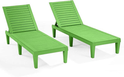 Nestl Sun Tanning Chair - Lime Green Chaise Lounge Chair Outdoor, Lightweight Pool Lounge Chairs Set of 2, Adjustable 5-Position Reclining Lawn Chair, Waterproof Beach Outdoor Lounge Chairs