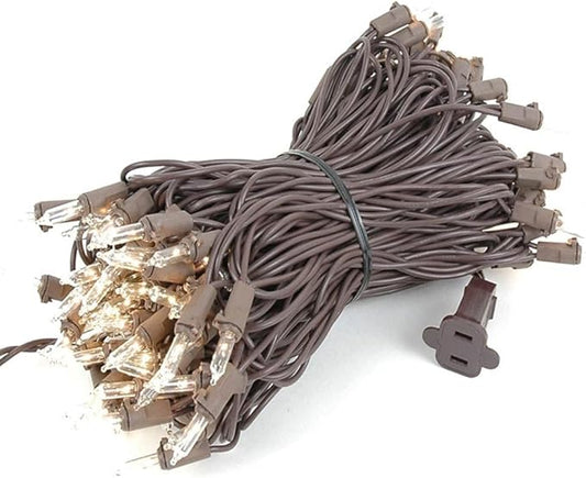 Novelty Lights 50 Feet 100 Bulbs Traditional Incandescent Mini Lights, Clear on Brown Wire with 6" Spacing, Commercial Grade and UL Listed for Indoor/Outdoor Use, End-to-End Connectable