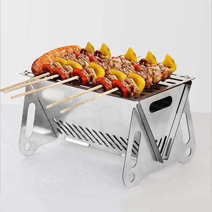 Portable Stainless Steel BBQ Grill Charcoal Folding Card Grill Outdoor Small BBQ Tool for Camping Picnics Hiking Party