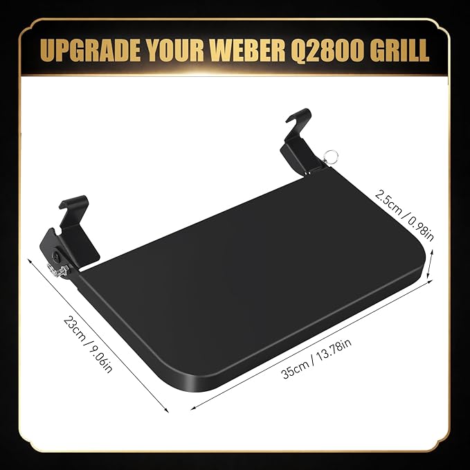 QuliMetal Front Shelf for Weber Q2800, Folding Front Grill Table Accessory, Foldable BBQ Prep Shelf with Extra Space for Food Prep, Tools, Trays and Storage, 13.8" x 9.1"