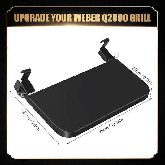 QuliMetal Front Shelf for Weber Q2800, Folding Front Grill Table Accessory, Foldable BBQ Prep Shelf with Extra Space for Food Prep, Tools, Trays and Storage, 13.8" x 9.1"