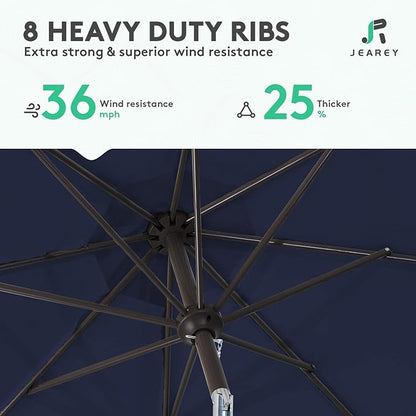 JEAREY 9FT Outdoor Patio Umbrella Outdoor Table Umbrella with Push Button Tilt and Crank, Market Umbrella 8 Sturdy Ribs UV Protection Waterproof for Pool, Deck, Backyard, Garden (Navy Blue)