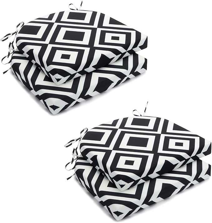 HARBOREST Outdoor Chair Cushions Set of 4, Water Resistant Patio Chair Cushions with Ties, Outdoor Seat Cushions for Patio Furniture, 17"x16"x2", Black/White Diamond